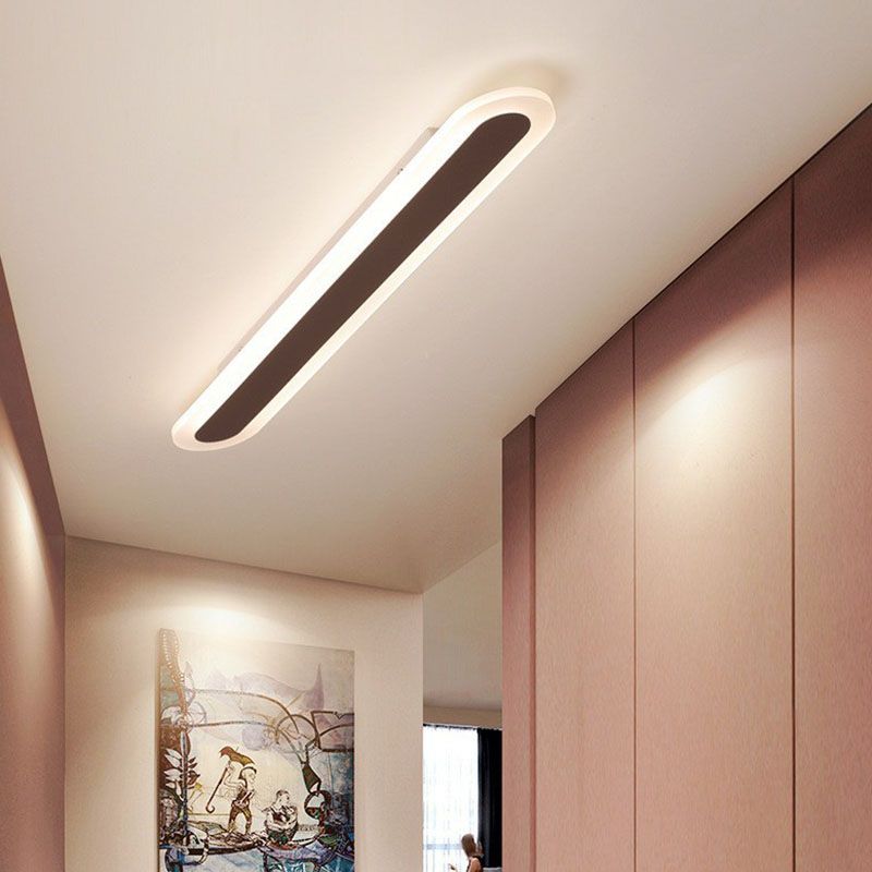 Minimalist Oval LED Flush Mount Ceiling Light With Coffee And White Finish